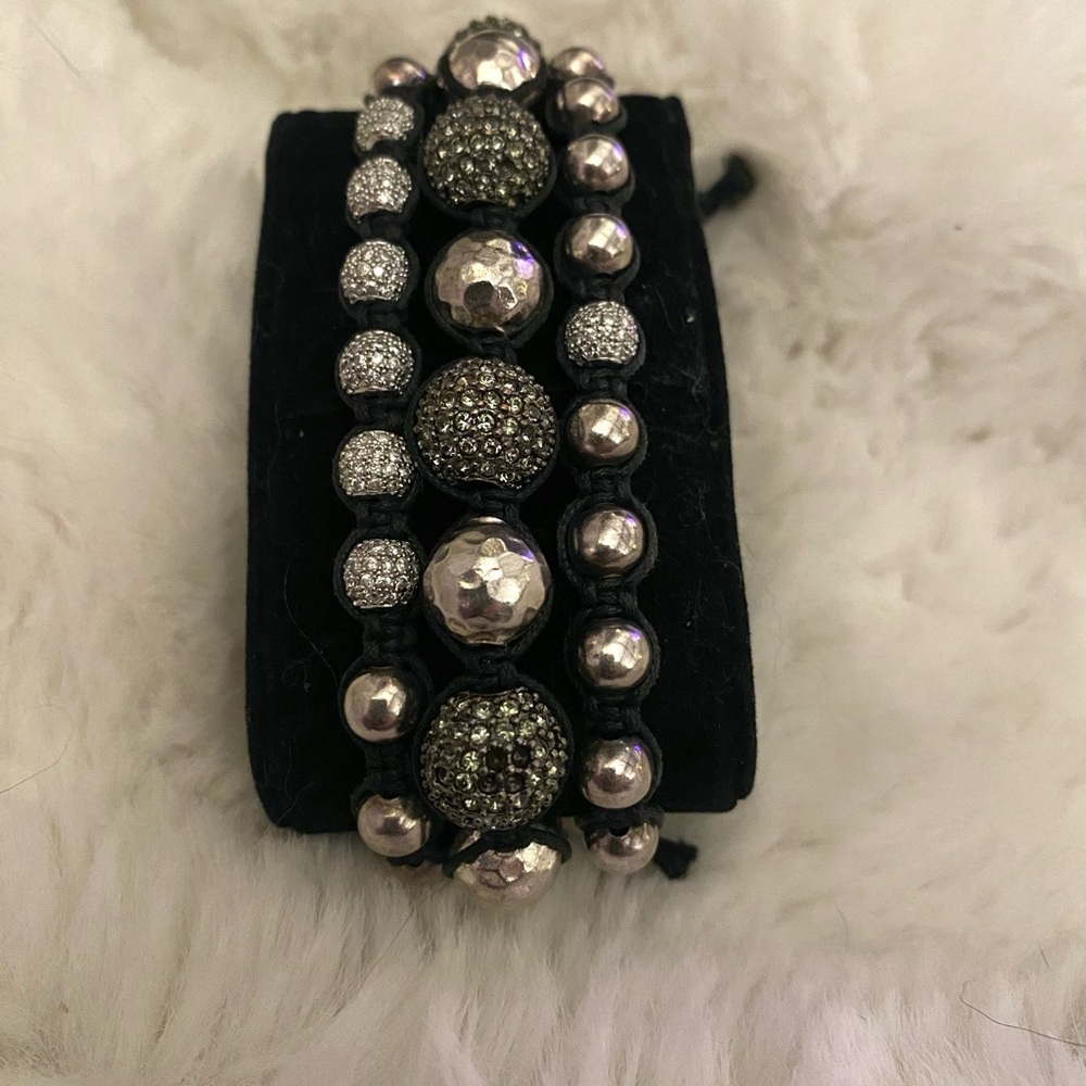 (Lot of 3) TAI - Elegant Silver & Black Beaded Bracelets